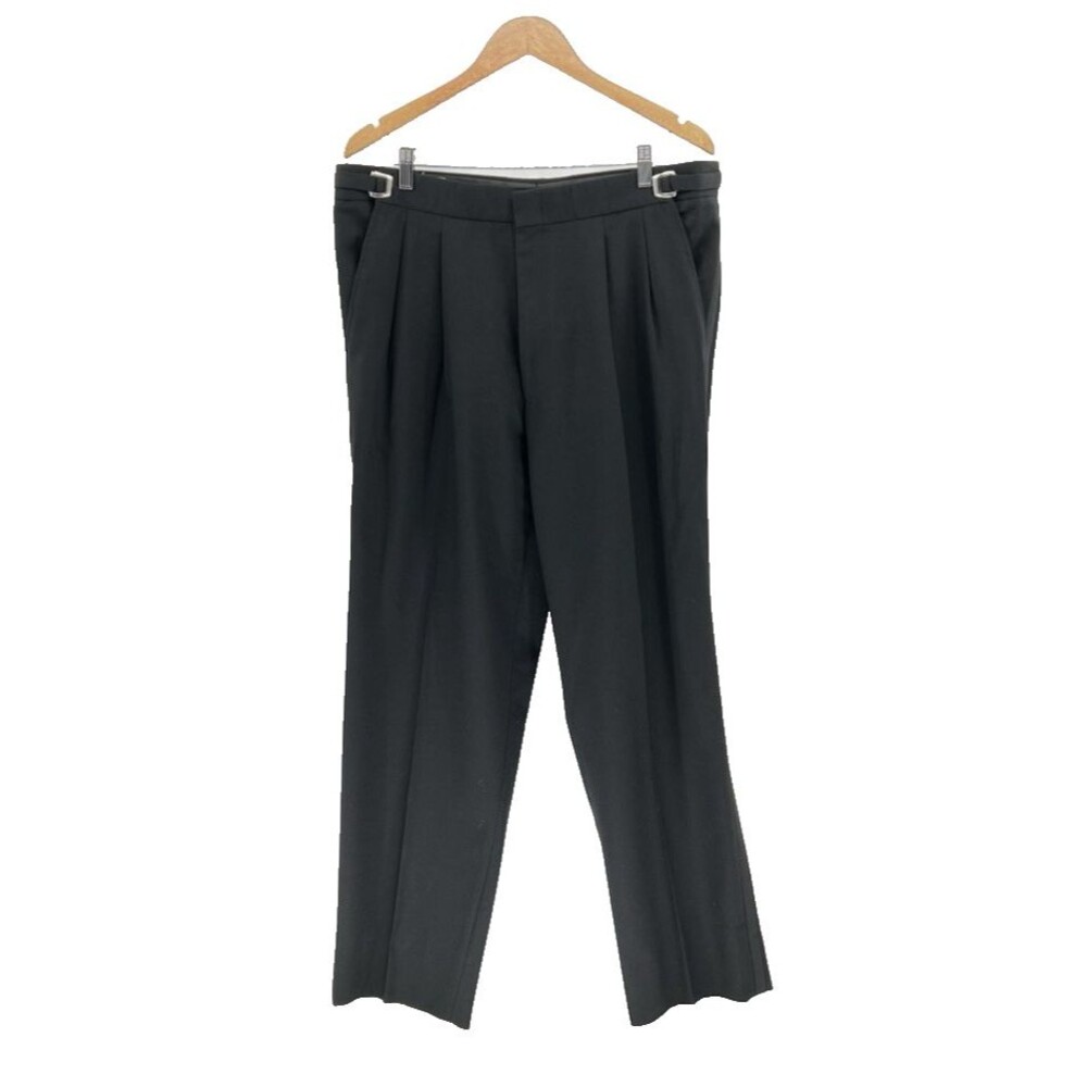 Mens Black Pleated Tuxedo Pants Satin Stripe Adjustable Waist Slacks 38x30 USA